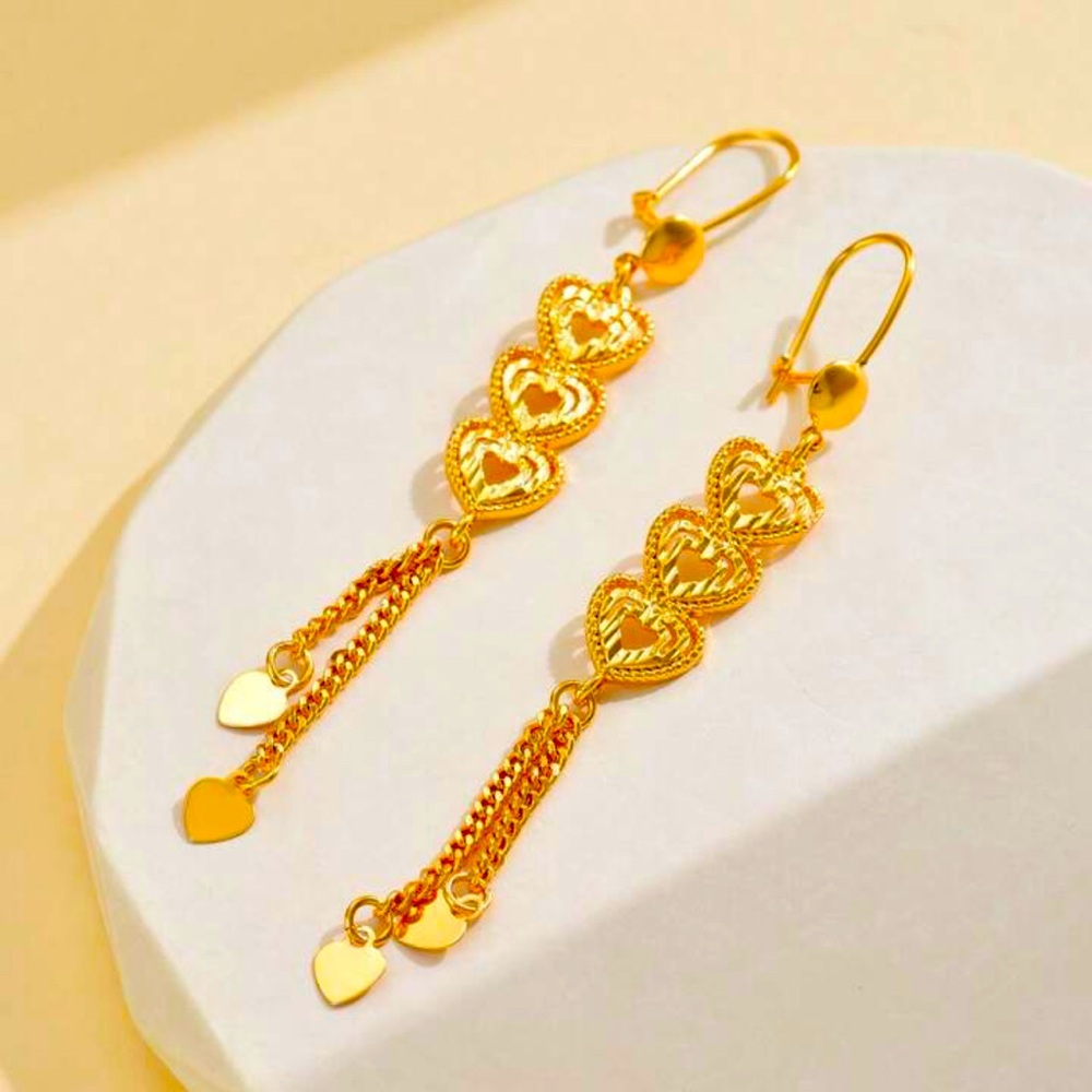 1pair Vintage Hollow Out Heart Shaped Decor Long Pendant Double Tassel Earrings